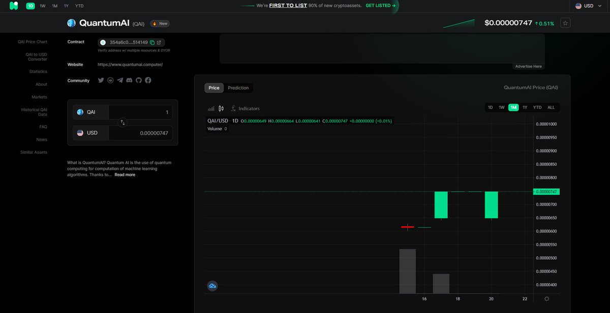 Thank you to Nomics.com for being the first Cryptocurrency tracker for listing is! #nomics #cryptocurrency #QuantumAI #QAI #BTC #ADA