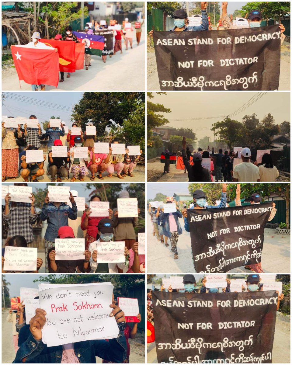 Nandar85526889's tweet photo. "@ASEAN STAND FOR DEMOCRACY NOT FOR #DICTATOR"

People from the main Strike in Kalay Township staged on Mar21 with 407th day of Strike to protest against military dictatorship.
Protesters condemned the visit of Envoy Prak Sokhonn who to talks with militant group.#2022Mar21Coup https://t.co/jJwkZy30ci