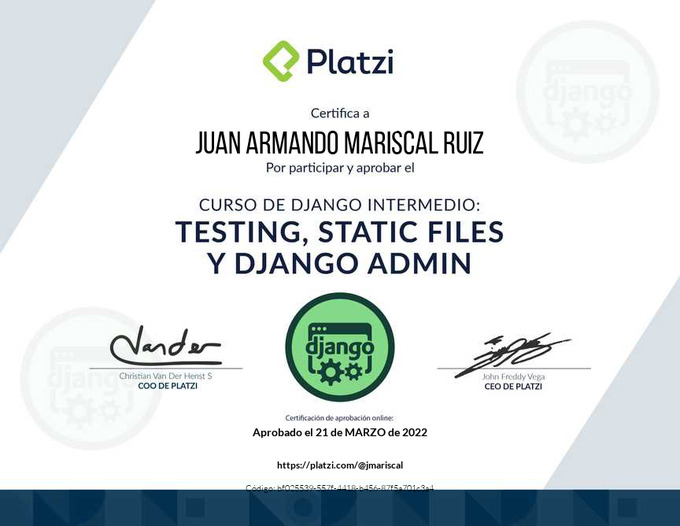 ArmandoMariscal's tweet image. Curso #Django Intermedio #Testing #StaticFiles #DjangoAdmin
