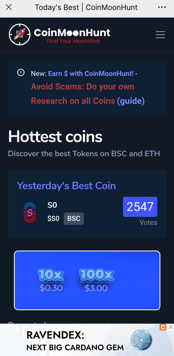 S0_KillZer0's tweet photo. Congratulations, S0 project won the first place in coinmoonhunt's most potential token voting https://t.co/Ar4FVilRlg