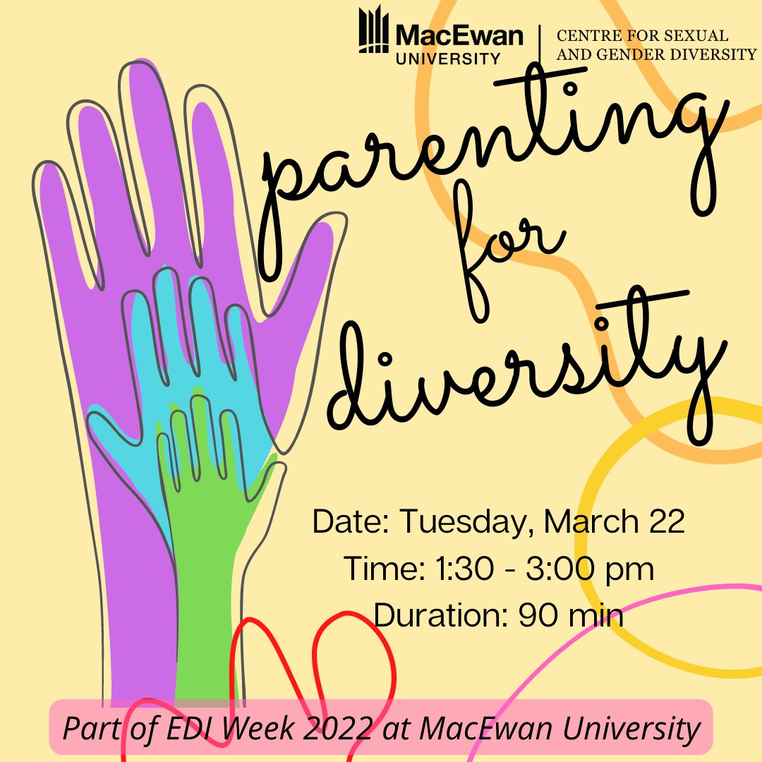 CSGDMacEwan's tweet photo. CSGD is hosting Diverse Parenting and Parenting with Diversity. Join us for a community dialogue with educators and parents committed to parenting (and caregiving) with diversity on Tuesday, March 22 from 1:30-3:00 pm. 
Learn more at https://t.co/DctiSQ3JJI
#MacEwanU #EDIWeek https://t.co/LcZrGcTVMB