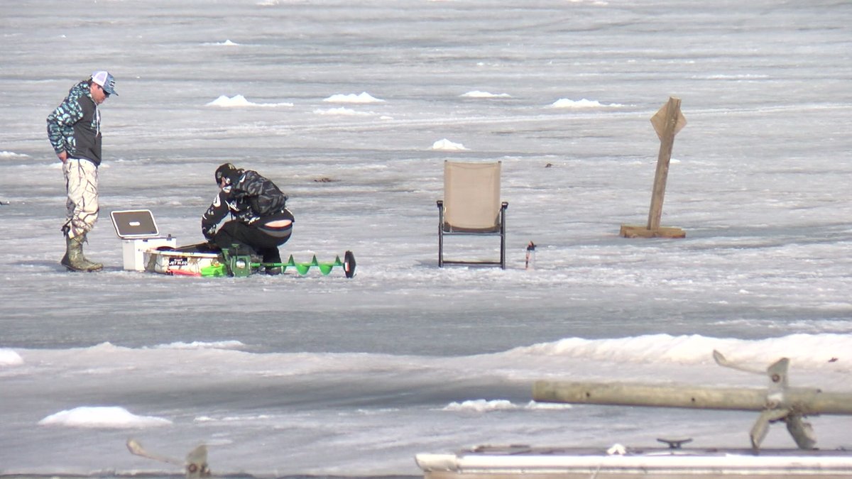 Ice fishers on four-wheelers enjoyed the beautiful, 60-degree weather Sunday on White Bear Lake -- in spite open water, aerators and 