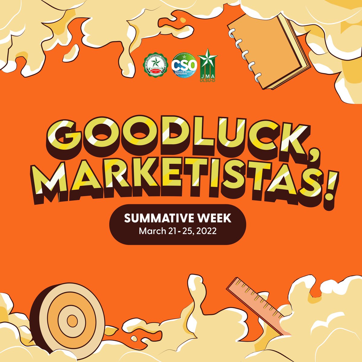 jmadlsud's tweet photo. “Strive for progress, not perfection.” – Anonymous

As today marks the start of the summative week for the midterm period, we are wishing our Marketistas the best of luck! 

We know you’ve got this!

#CSORSO2122
#CSORSOFAM
#DLSUDJMA
#IgnitingPursuitOfExcellence https://t.co/AnQaUXreiE