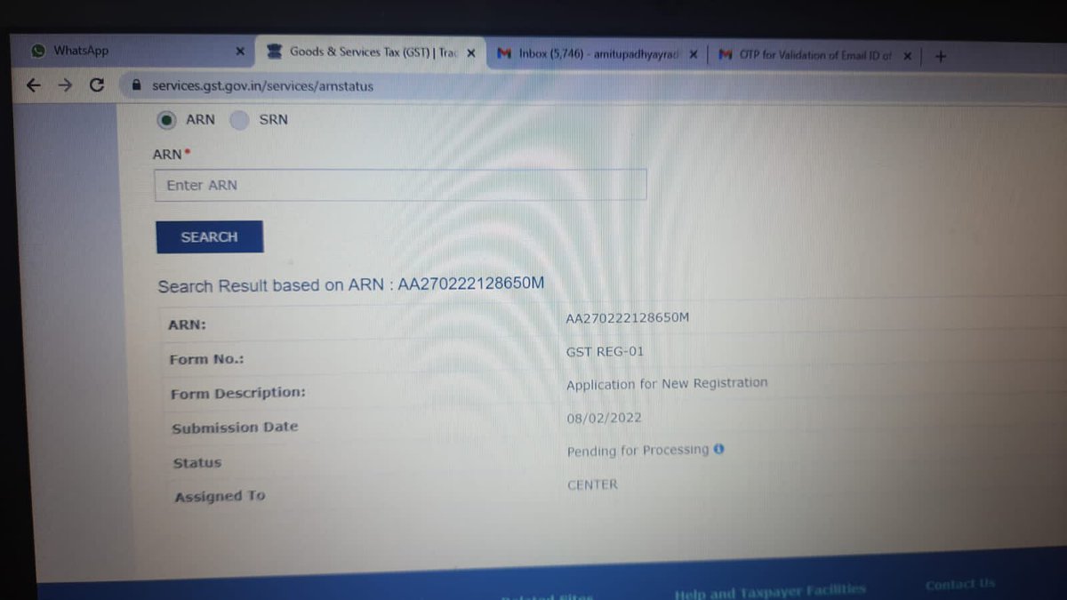CACSYOGESHGUPTA's tweet photo. ARN AA270222128650M Pending for registration since 8th feb 2022 for gst registration @cbic_india @nsitharaman @FinMinIndia @PMOIndia https://t.co/yFjRuul9S8