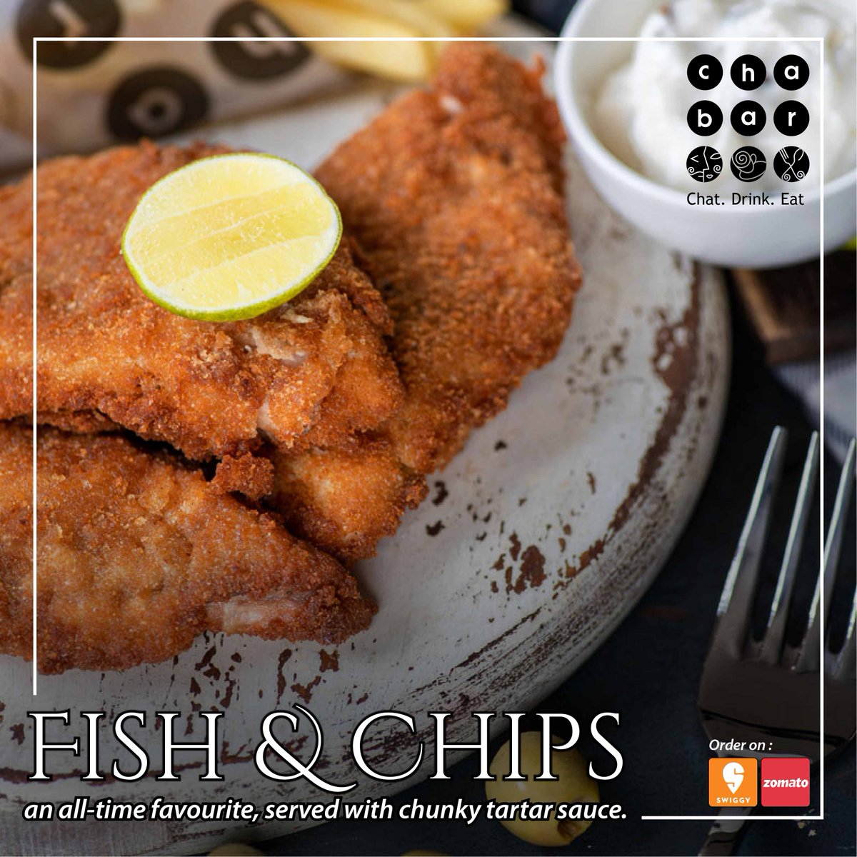 chabarofficial's tweet photo. Have you tried our bestseller Fish and Chips served with chunky Tartar sauce? They are tender on the inside and crispy outside. Try now!
You can also order from us through Swiggy and Zomato.
#FishandChips #NomNom #Food #Yummy #ChaBar #ChaBarIndia #Kolkata #Delhi #Bhubaneswar https://t.co/QjSQo9U0uj