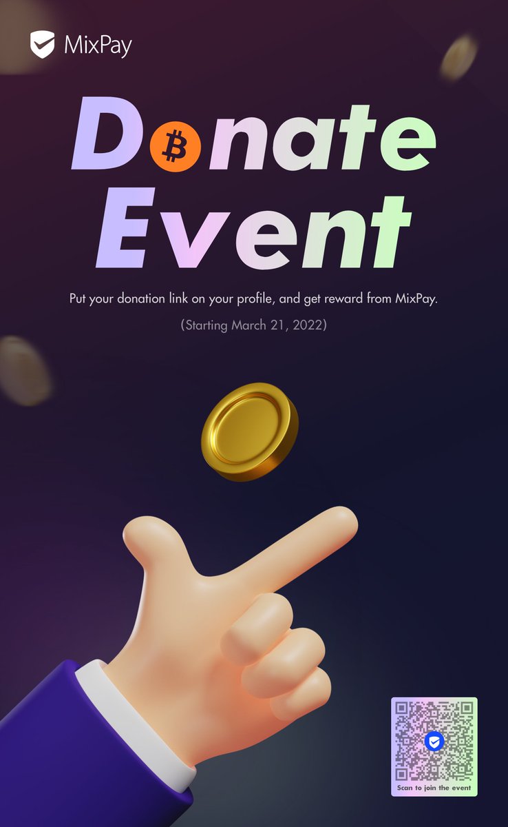 We are excited to announce the donate event today, to provide a reward for Twitter KOLs, YouTubers, and Bloggers with #Cryptos.

Put your donation link on your profile, and get reward from MixPay.❤️

Learn more and join us:👇
mirror.xyz/mixpayme.eth/2…

#Bitcoin #MixPay #Web3