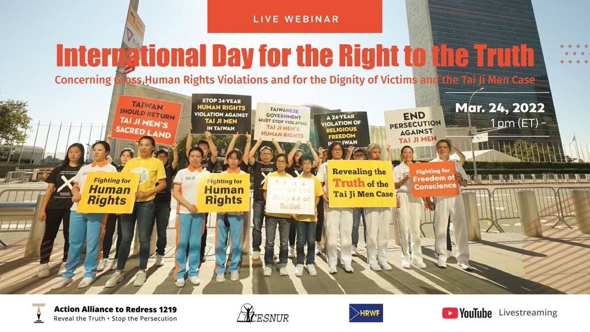 act1219_org's tweet photo. "Seeking the #Truth about the #TaiJiMenCase"
#CESNUR & #HRWF & #ACT1219 are inviting you to a live event at 10 a.m. PDT on Mar. 24.
▶️https://t.co/S1xnIBE2vj
🔔Click the bell to set the notification reminder
@HRWFint @Introvigne #HumanRights #ReligiousFreedom https://t.co/WurF085sZF