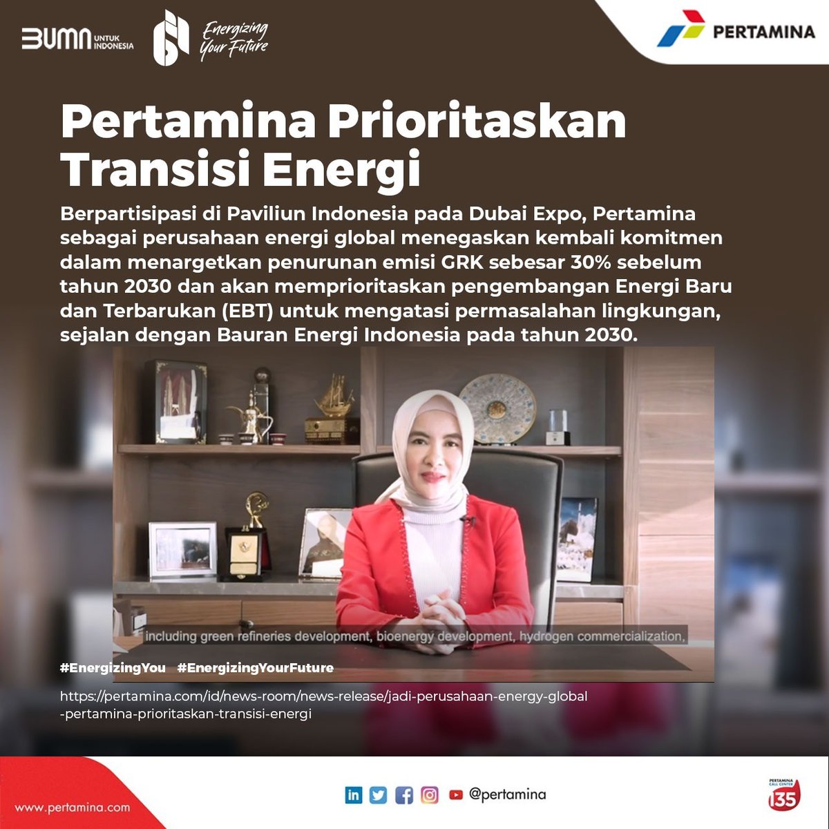 pertamina's tweet photo. Pertamina berkomitmen menetapkan program transisi energi sebagai prioritas utama perusahaan yang disampaikan di #PaviliunIndonesia pada #DubaiExpo2022, Jumat (18/3).

https://t.co/zwFqJtUuPI

#EXPOMUN
#EnergizingYou
#EnergizingYouFuture https://t.co/qZvLpffXE5