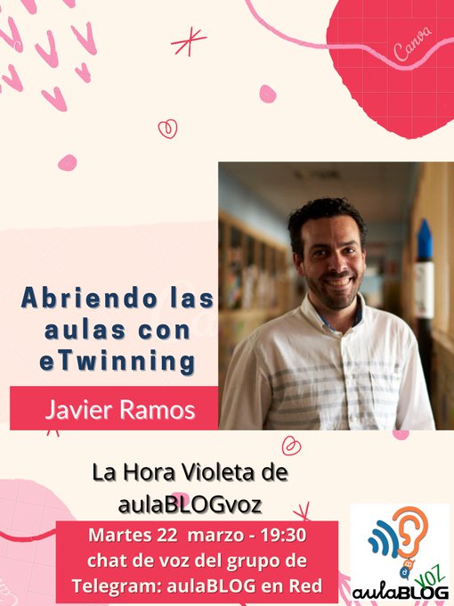 javiramossancha's tweet photo. Mañana, martes 22 a las 19:30, tendré el privilegio de participar en un nuevo episodio de #LaHoraVioleta de #aulaBLOGvoz : Abriendo las aulas con #eTwinning.
Con las secciones de @jmonteo y @nievescout. Recuerda tienes que estar en el canal de Telegram https://t.co/hNVNxwPd5W https://t.co/8PaJugILaV