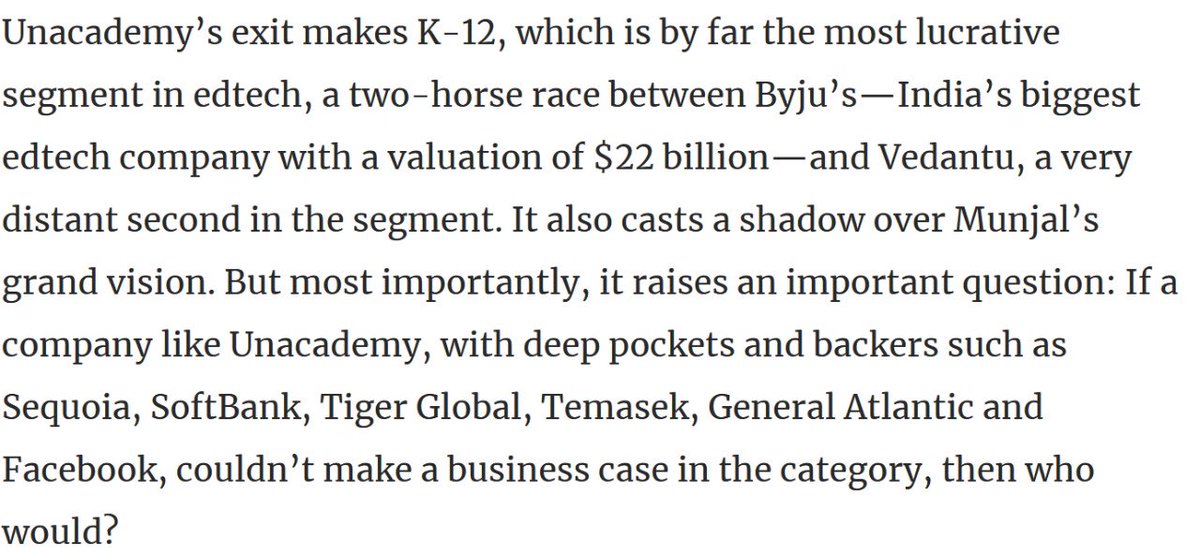 In edtech, a product-only focus ends up dying. The fix is easy: build with a teacher-first, deep academic approach, and demonstrate delta change in learning. Wish <a href="/unacademy/">Unacademy</a> wouldn’t throw down the towel just yet! This is a space with so many unsolved problems.