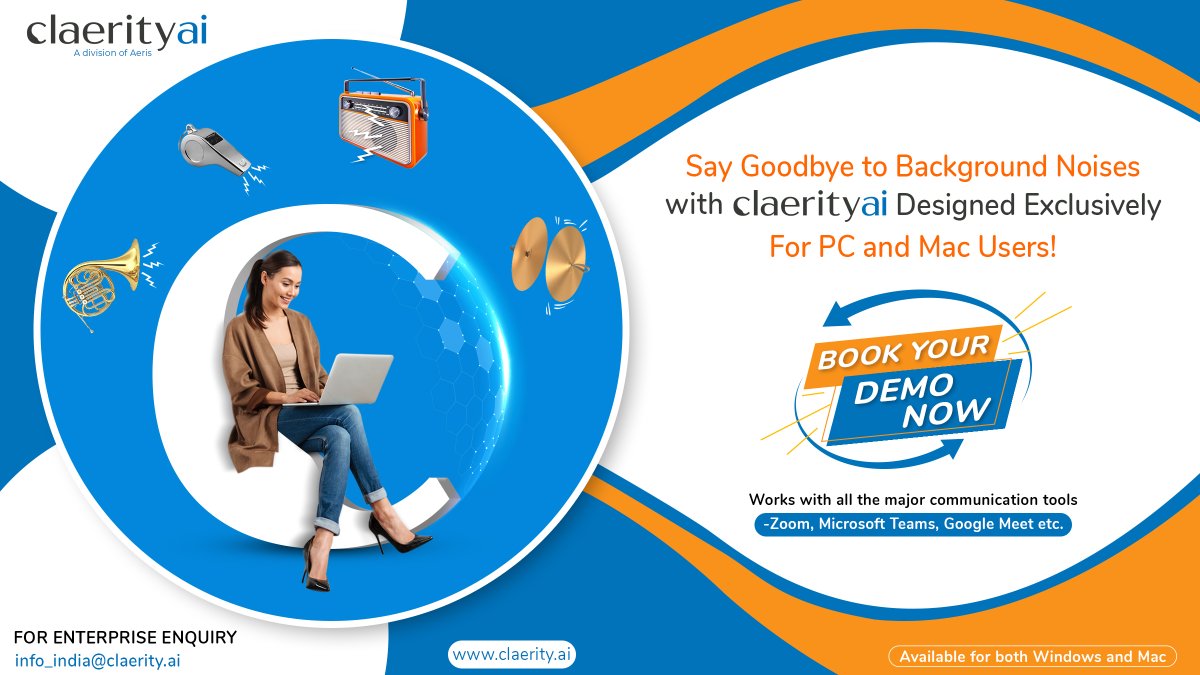 Aeris_EM's tweet photo. Why deal with #BackgroundNoises when you can choose an AI-based, innovative noise-cancelling technology? Make #claerityai your first choice to remove background noises in a #VirtualMeeting!
#NoiseCancellation #ClearVoice #AiTechnology #Windows #Mac #ImproveProductivity #Software https://t.co/Gh0Ni0Fglk