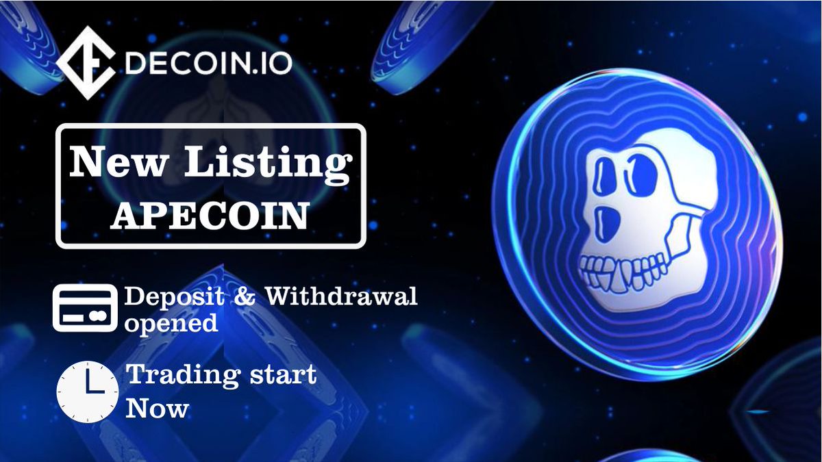 ApeCoin (APE) an ERC-20 token, is now listed on the Decoin.
APE is the native token used in the APE ecosystem to empower and incentivize decentralized community building at the forefront of Web 3.0.
👉Start trading on Decoin now: wvw.decoin.io/367WAaJ