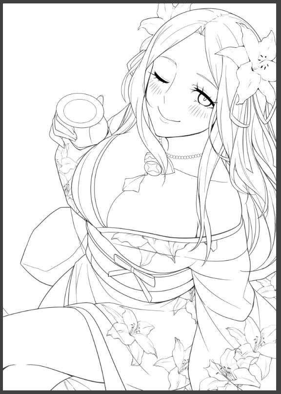 skeb依頼の和服レア様。途中経過。WIP. 