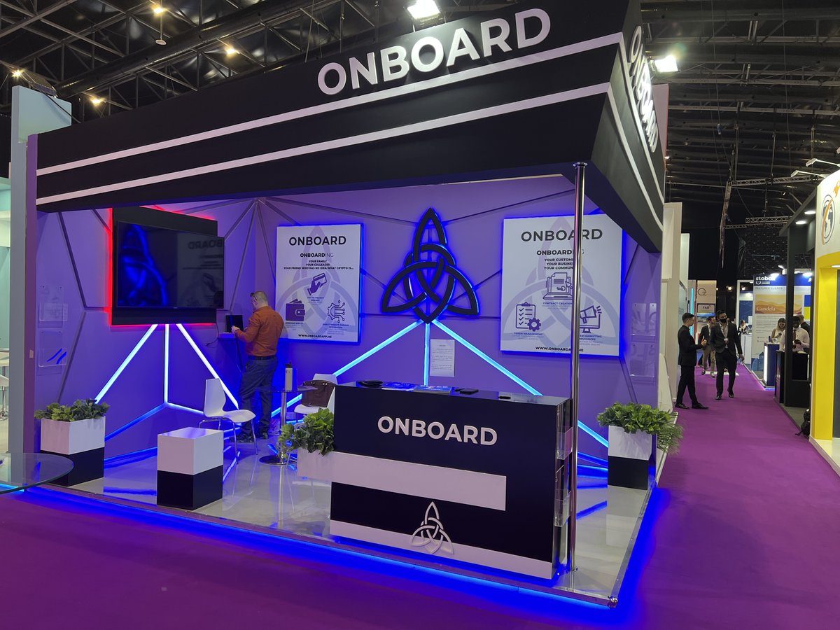 Get_OnBoard_App's tweet photo. Our Stand Build is complete and we are ready for day 1 of the @AIBCsummit 

Lets Go!

#cryptocurrency #cryptotrading #DeFi #BTC #BNB #QBIT #Polygon #Ethereum #binance #bitcoin #Cryptos https://t.co/xncZXHtyfk