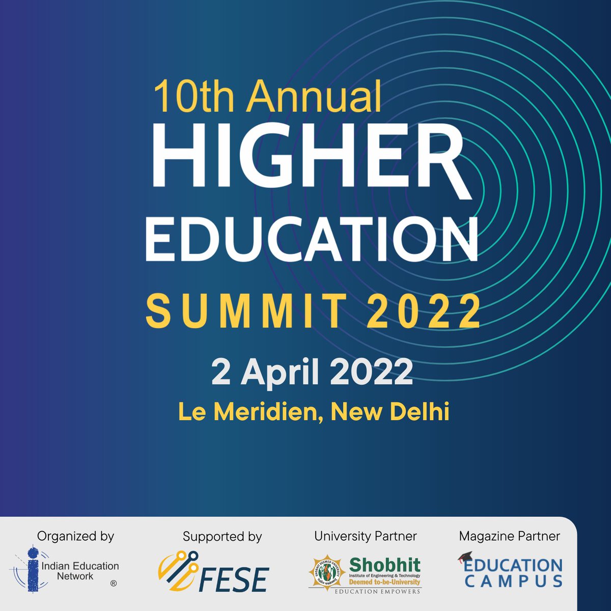indiaedunet's tweet photo. 10th Annual Higher Education Summit scheduled on 2 April 2022 at Le Meridien New Delhi
Register at : https://t.co/K5GxGVN3Rl
For More Call -9873735522
or Visit - https://t.co/91OxOVsPvV
#Educationist #Chancellor #ViceChancellor #Registrar #Advisory #Stakeholders #Academicians #Re https://t.co/FVqH5PY5hu