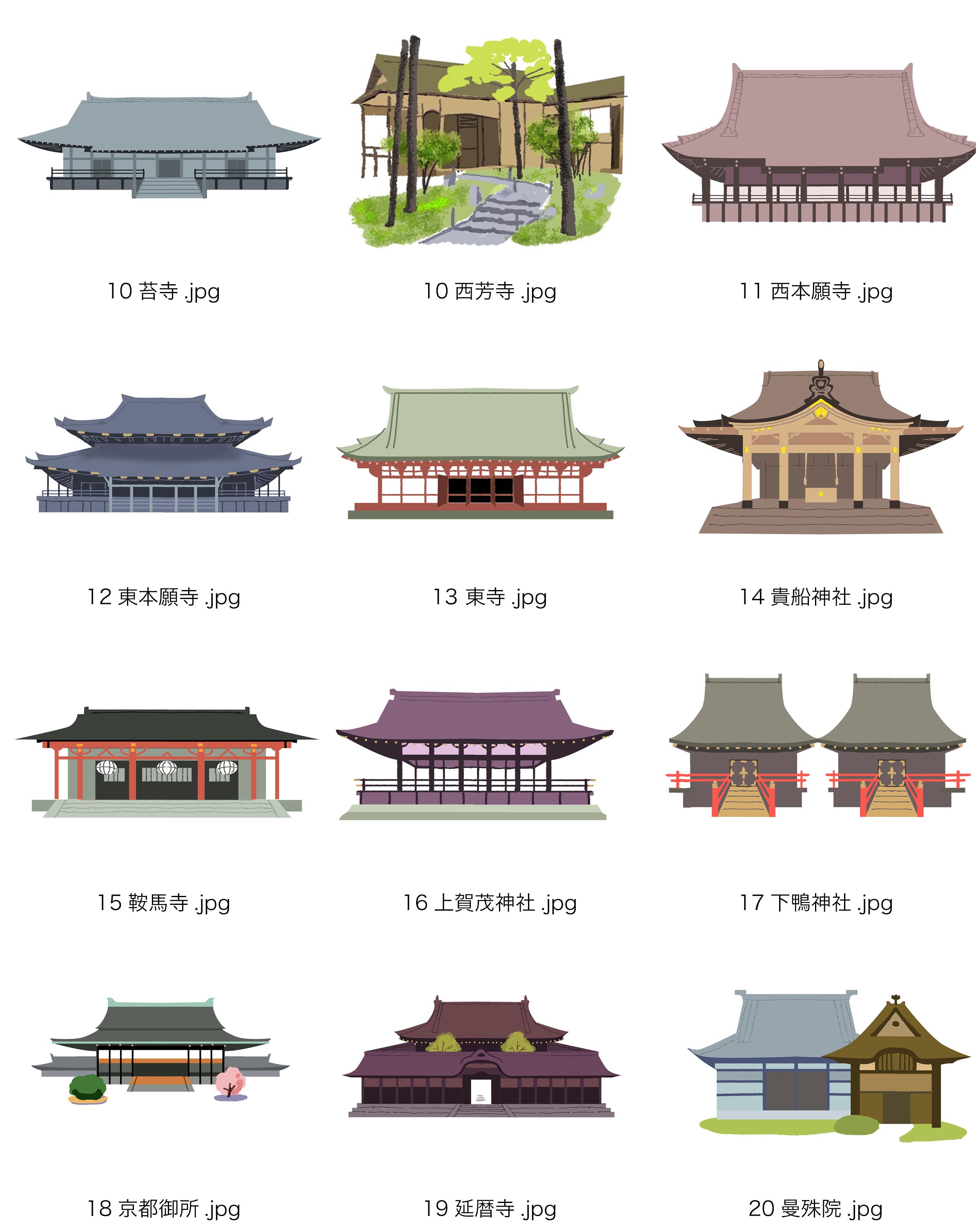 後藤知江 イラスト研究中 作品整理11 京都タクシー 観光マップ用イラスト １センチサイズ 宗派によって屋根や柱 窓など建築様式が違うんですよね イラスト イラストレーター イラストの仕事 京都 イラストマップ Illustration