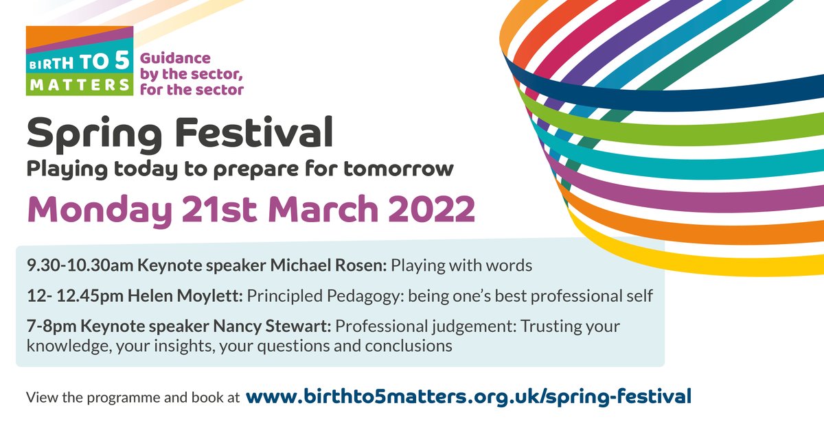 First day of the conference brings you <a href="/MichaelRosenYes/">Michael Rosen 💙💙🎓🎓 NICE 爷爷</a> <a href="/HelenMoylett/">Helen Moylett</a> and Nancy Stewart. Last minutes tickets from birthto5matters.org.uk/spring-festiva…