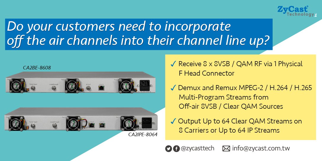 zycasttech's tweet photo. ZyCast's Converters can create full lineups of up to 64 channels or program streams in 1 RU footprint. Distributing video throughout a facility or campus without the need for legacy one-to-one solutions.

More standars supported. Contact us today.
#converter #ATSCtoIP #ATSCtoQAM https://t.co/lT1rYLAWHA