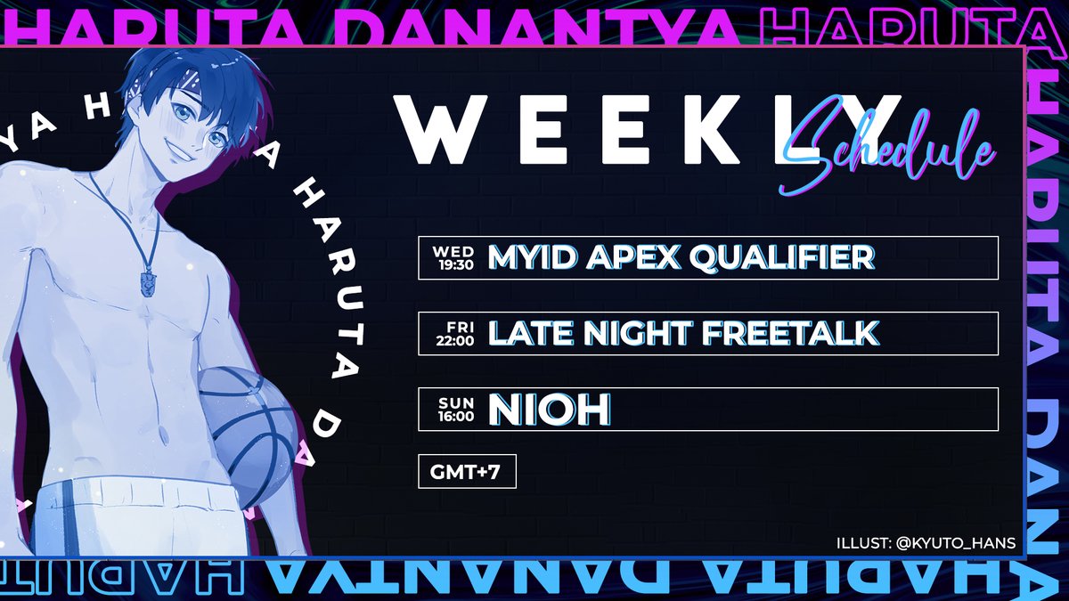 HarutaDanantya's tweet photo. Here we go for this week's schedule with another Apex Tournament
๐ฎTags:
โ General: #HarutaDanantya
โ Fanname: #Harumates
โ Fanart: #HRTGraphics
โ Livestream: #HaruPlay
โ Meme: #Harutard
#Vtuber #VtuberID #ENVtuber https://t.co/HKNgn0ObLn
