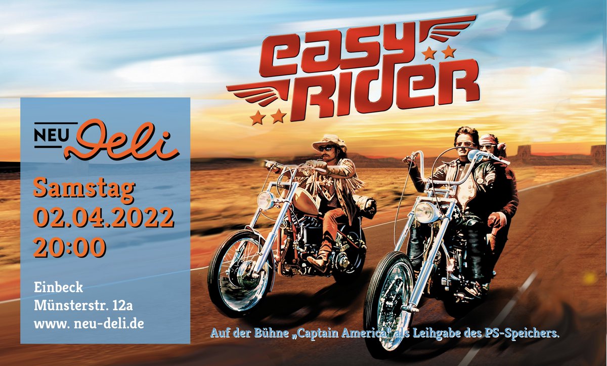 PS_SPEICHER's tweet photo. Samstag (02.04.) läuft im #Einbecker #NeuDeli der Klassiker #EasyRider. Damit ihr im Saal das ultimative Biker-Feeling erlebt, haben wir die #HarleyDavidson - Easy Rider Capt. America von 1956 ausgeliehen. Schaut also zur Bühne, bevor das Licht ausgeht und nicht nur aufs Popcorn! https://t.co/SzDPjztchT