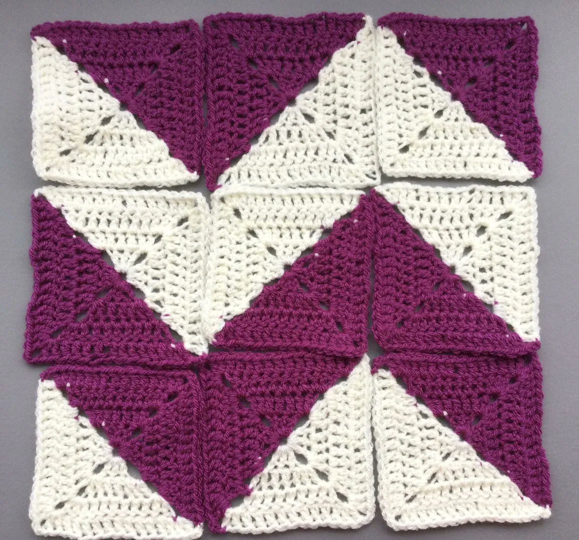 #crochet #halfsquaretriangles #crochetproject

This project is growing slightly now - I have HSTs in several colours!