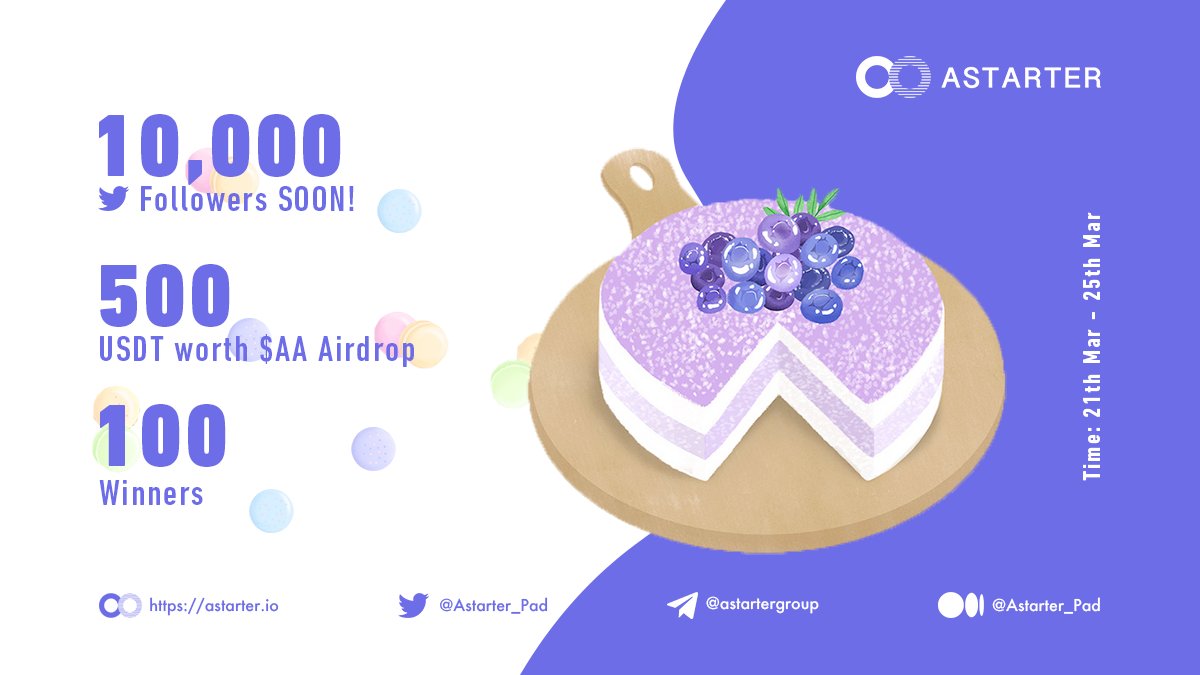 AstarterDefiHub's tweet photo. #Astarter Beta Version Campaign #6
🥞Glad that we're approaching 10k members on Twitter
🍻To celebrate, we wanna share $500 AA with 100 lucky followers

To enter:
✔️Follow @Astarter_pad
✔️Join https://t.co/wcXgbd4DZl &amp; https://t.co/aNe5p6PtUU
✔️❤️Like+🔁Retweet+💬Tag 3
#Giveaways https://t.co/iFEmkva3JR