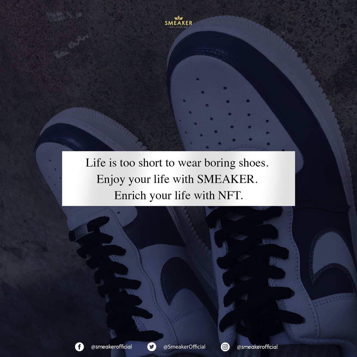 smeakerofficial's tweet photo. Life is too short to wear boring shoes. 

Enjoy your life with SMEAKER. 

Enrich your life with NFT.

#SMEAKER #NFT #Customize #Customizedsneaker #NFTshoe #Sneaker #enjoylife https://t.co/HPlnxO1bR8