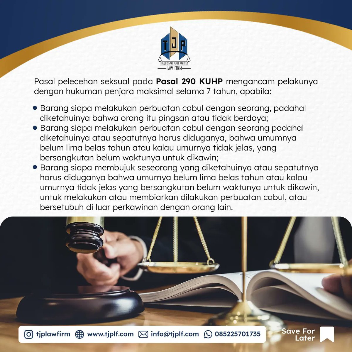 TJPLawFirm's tweet photo. Pelecehan seksual adalah sebuah tindakan yang menjurus ke arah seksual yang tidak diinginkan oleh salah satu pihak. Terdapat ketidaknyamanan, intimidasi/ancaman pada korban pelecehan seksual tersebut.

#advokat #lawyer #pengacara #pelecehanseksual https://t.co/6Ilpdu3zJe