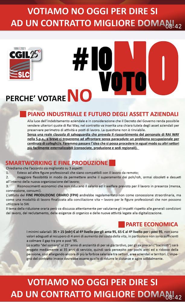 cgilaosta's tweet photo. #iovotono al referendum per il rinnovo del CCL della Rai. Le motivazioni ⤵️ qui
#slccgil #Vda @SlcVda https://t.co/92Eeuliksb
