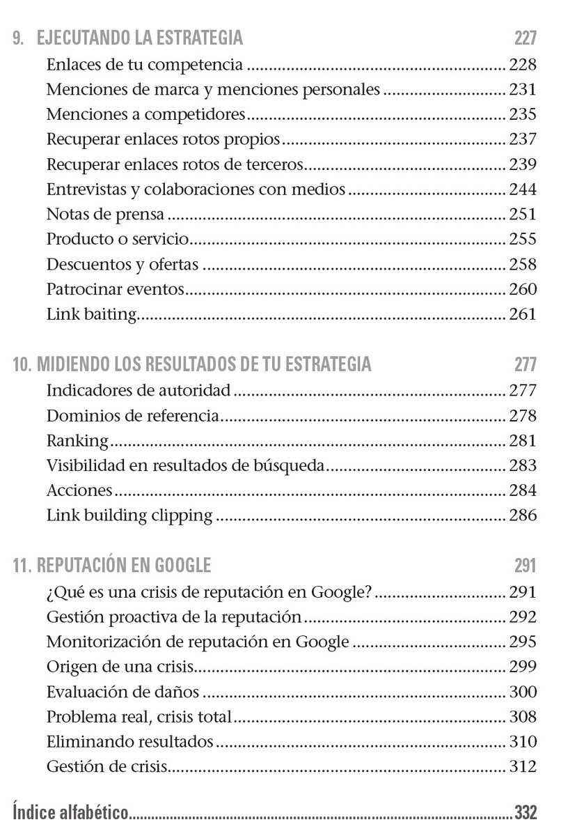 Tal y como me habéis pedido, os paso el índice de contenido de mi nuevo libro "Posicionamiento y reputación en Google a través de link building ético". amazon.es/Posicionamient… El prólogo es de <a href="/aleyda/">Aleyda Solis 🕊️</a>. Ha quedado espectacular. Se agradece difusión