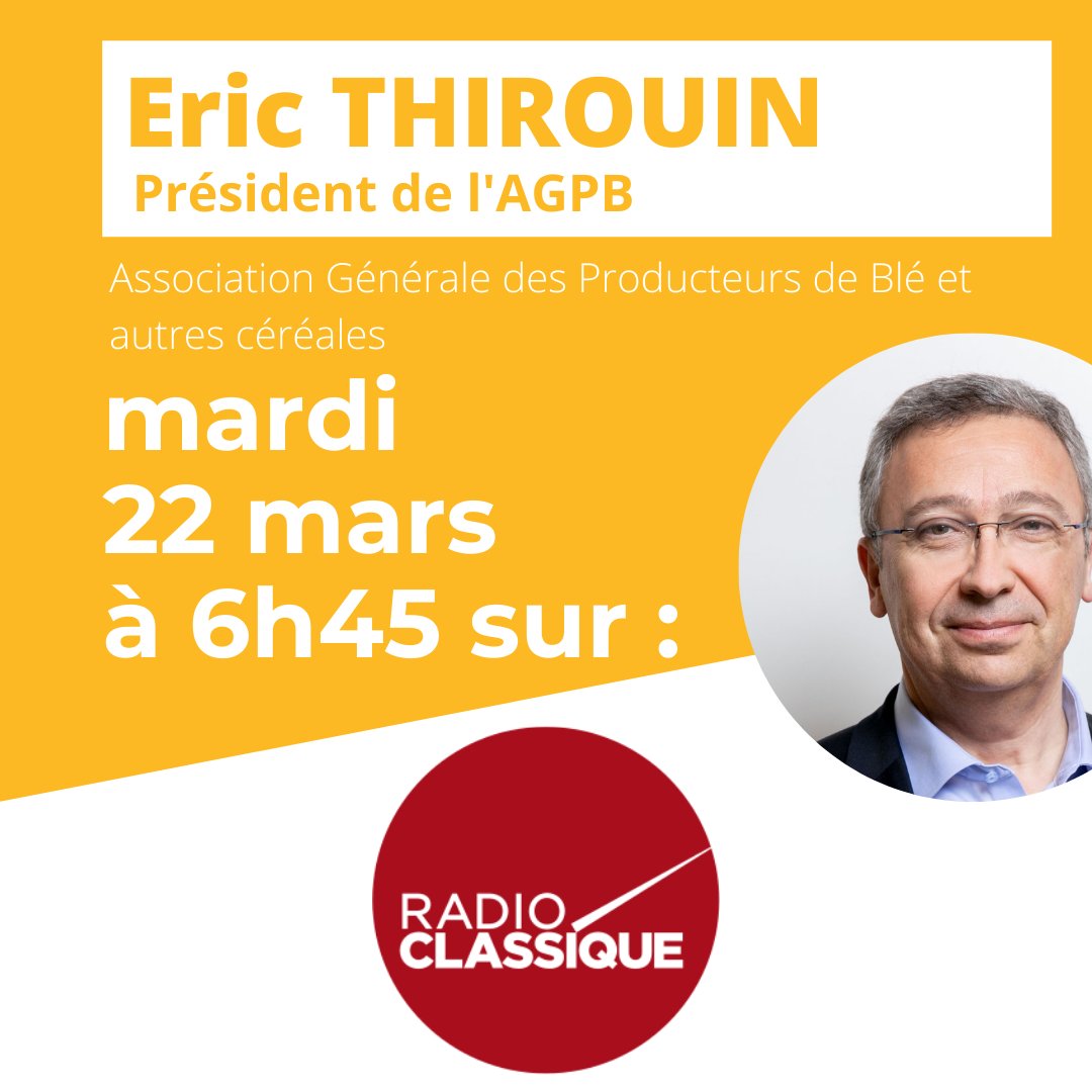AGPB_Cerealiers's tweet image. Les conséquences de la guerre #UkraineRussie pour l'économie, l'#agriculture et les céréaliers 🇫🇷 seront approfondies par @EricTHIROUIN , président de @AGPB_Cerealiers  

🗓️mardi 22 mars à 6h45  
📻@radioclassique  avec @FrancoisGeff pour le #FocusEco de la matinale 

#StayTuned