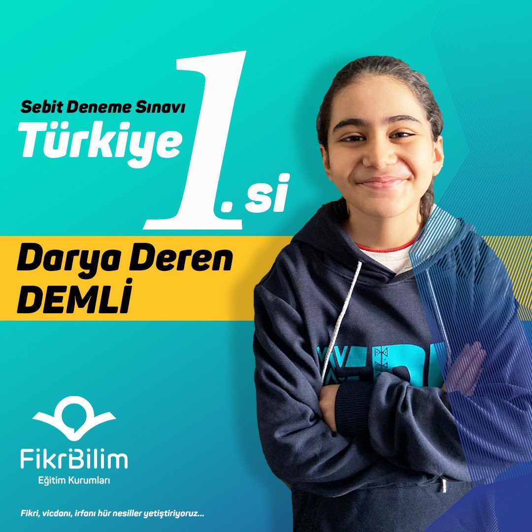 Bir şampiyon daha! 
Türkiye genelinde yapılan Sebit Deneme Sınavında 4. sınıf öğrencimiz Darya Deren Demli tüm soruları doğru yanıtlayarak Türkiye 1.si oldu. Emeği geçen öğretmenlerimize teşekkürlerimizi sunuyoruz!

#sebit #şampiyon #fikribilimkoleji