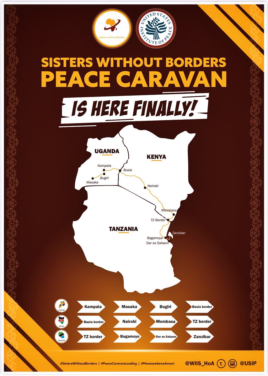 WIIS_HoA's tweet photo. The wait is finally over! The #SistersWithoutBorders peace caravan is here!
Join us starting from Uganda πΊπ¬ to Kenya π°πͺ and then to Tanzania πΉπΏ as we promote unity and peaceful coexistence in the region.
#PeaceCaravanLoading | @USEmbassyKenya https://t.co/eEQyl0ug6k