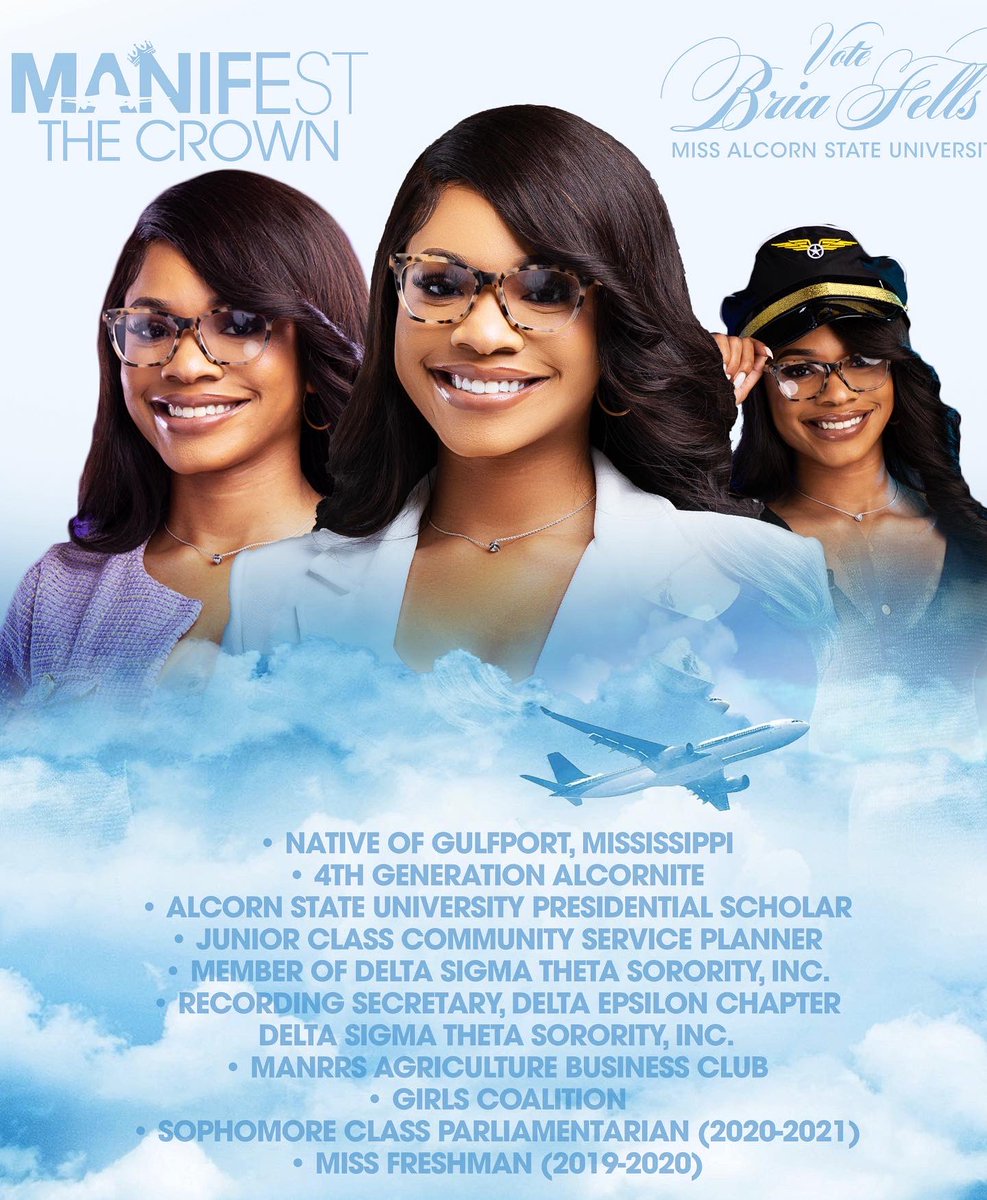 BPrenya's tweet photo. “Clarity + Alignment + Action = Manifestation” Greetings! I, Bria Fells, a junior Agriculture major from Gulfport, MS.  I am elated to announce my candidacy for Miss Alcorn State University. We’re boarding flight 1871…MANIFEST #Bria4MissAlcornStateUniversity #Takeoff2TheThrone👑 https://t.co/5rBsQHBnMC