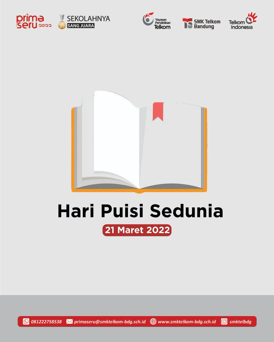 Hari Puisi Sedunia
21 Maret 2022
=====
#smktelkombandung #smktelbdg #telkomschools #smkno1bandung #smkswastaterbaik  #smkhebatsmkbisa #sekolahnyasangjuara #primaseru2022 #haripuisisedunia