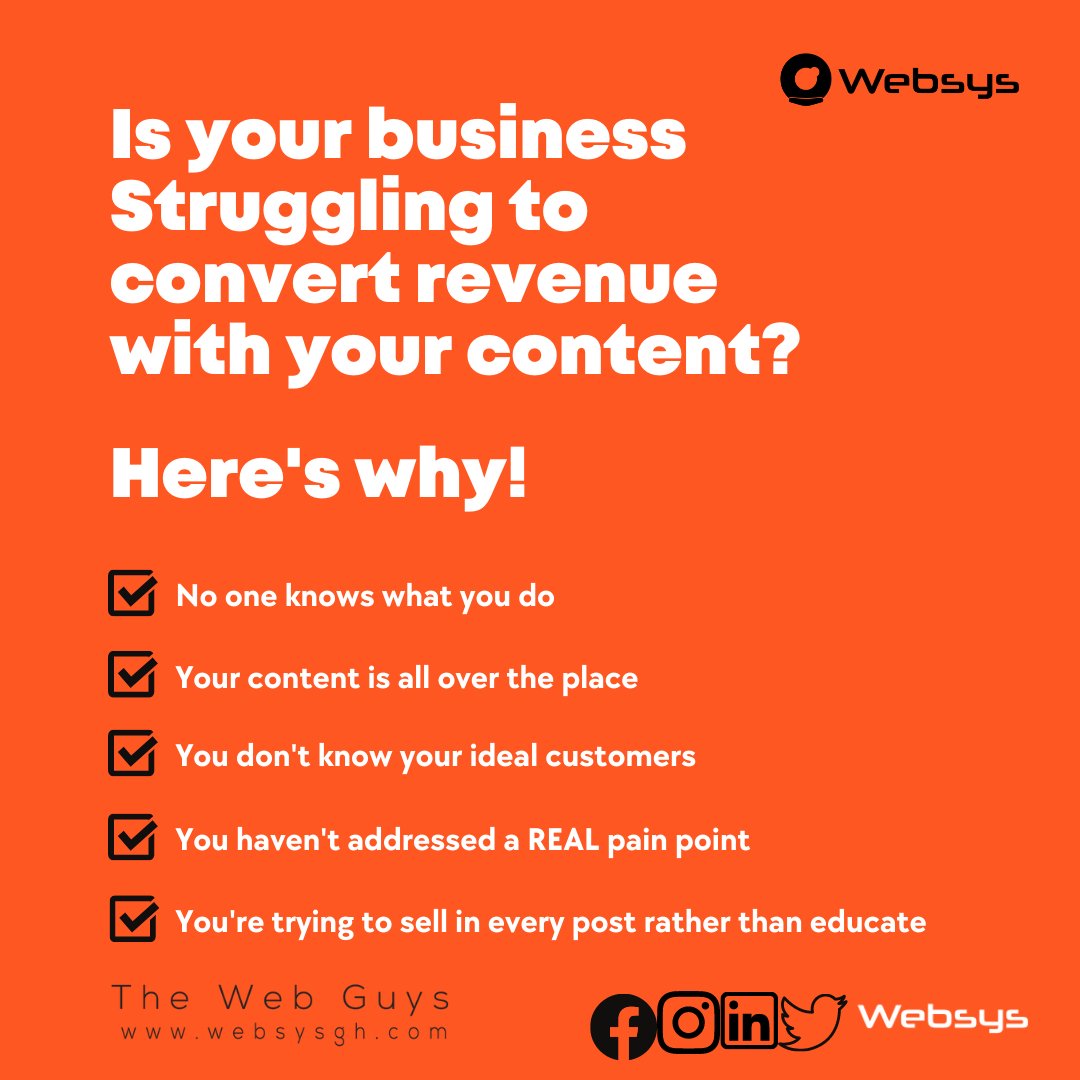 Struggling to generate revenue with your content?

Here's why 

95% of our clients struggled in those 5 areas below.

#opportunity #sales #emailmarketing #technology #growth #growthhacking  #help #marketing #strategy #content