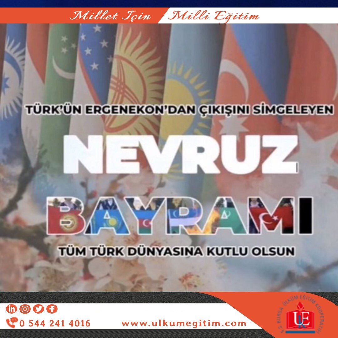 "Körükten ateş yakalı,
Bakırdan dağı yıkalı,
Ergenekon'dan çıkalı,
Nevruz, Türk'ün bayramıdır."
Baharın müjdeleyicisi, birlik ve beraberliğin sembolü olan Nevruz Bayramı kutlu olsun.
Başta ülkemiz olmak üzere hepimize sağlık,barış ve huzur getirmesini diliyoruz. 
#Nevruz