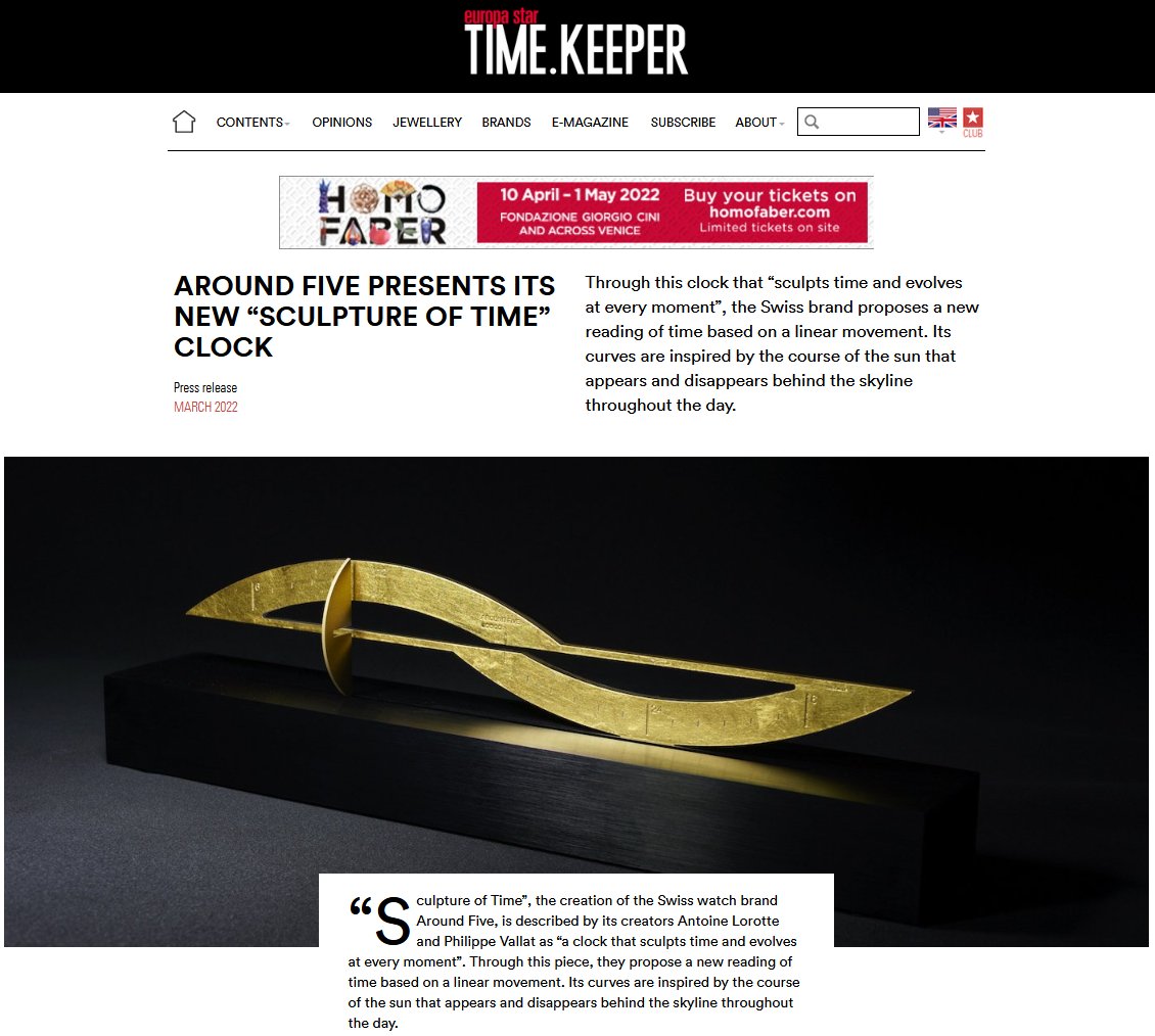around_five_ch's tweet photo. Honored to be presented with a special article on the Sculpture of Time in the renowned international watchmaking magazine ⌚@europastar
https://t.co/8OycsLfDOQ https://t.co/ykwkBYuKzk