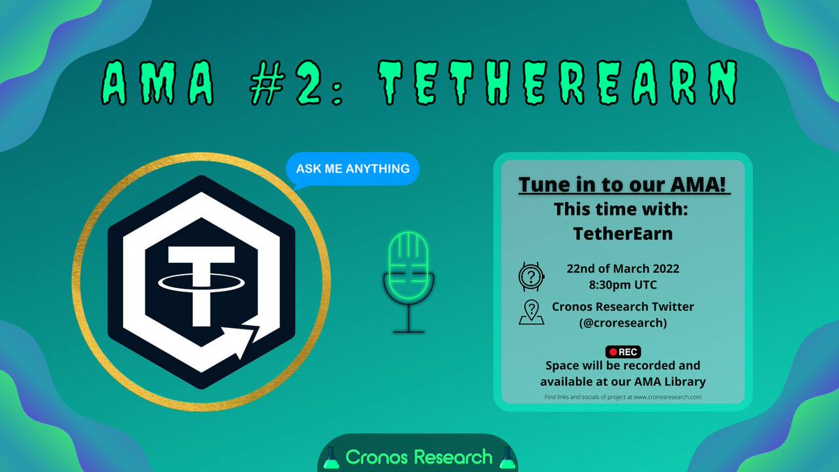 TetherEarn's tweet image. We will go through the past, present and future of our project, including option for you to ask us directly! Link to space is in the comments below! 
@croresearch
 #TetherEarn #babyTetherEarn #CRO #Cronos #crosschain #crofam #TETHER  #cronosnetwork #ElonMusk $TEARN $USDT