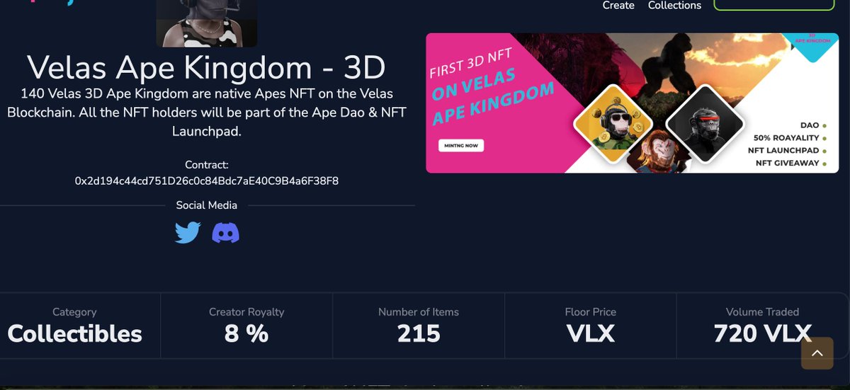 Welcome to Velas Ape Kingdom - 3D, We are the first 3d Ape on <a href="/VelasBlockchain/">Velas</a>. Our minting is live on <a href="/FlipMy_Art/">FlipMy.Art</a>. First day volume 720 vlx! 

Minting: flipmy.art/collections/ve…

#NFTs #VLX #Mintingnow #vlxnft #velas #NFTLaunch