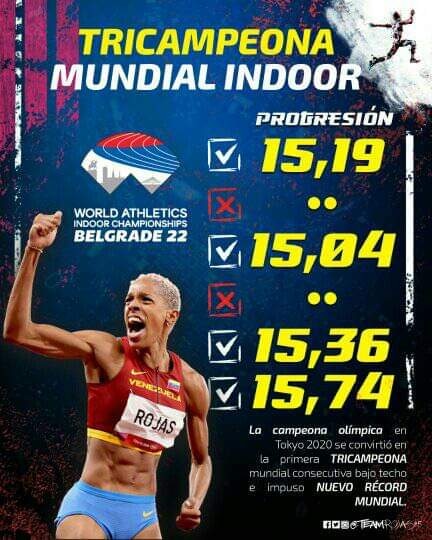 GedlerManolo's tweet photo. #Marzo21 // ¡Lo volvió a hacer! @TeamRojas45 tricampeona mundial de Triple Salto Bajo Techo, imponiendo un nuevo récord mundial. ¡Viva Venezuela!
#Miranda #NuevoRecord #SaltroTriple #YulimarOrgulloNacional #Miranda #ManoloGedler https://t.co/zzGlpAJrB5
