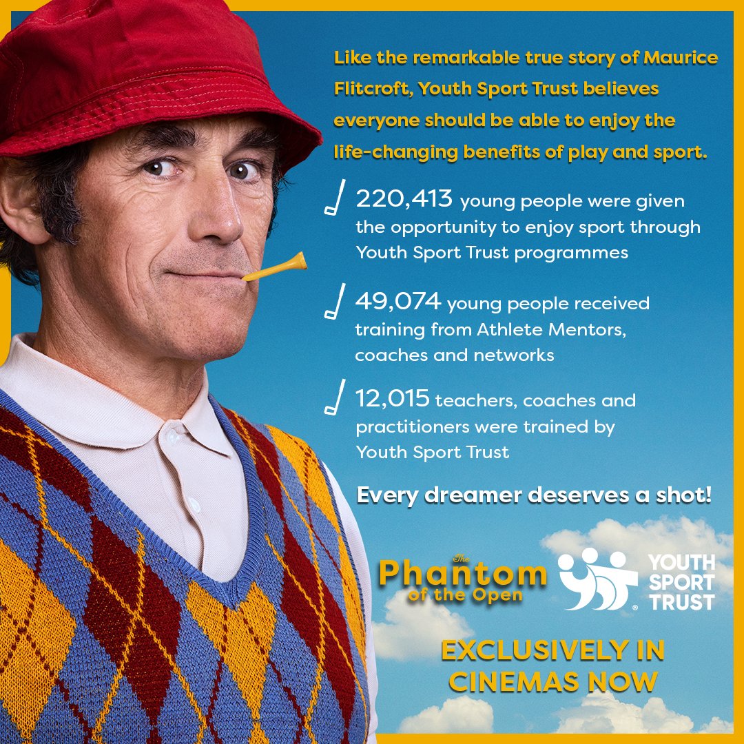 The Phantom of the Open (@phantomofopen) on Twitter photo As Maurice Flitcroft would say, sport should be open to everyone!
Check out the incredible work <a href="/YouthSportTrust/">Youth Sport Trust</a> do to ensure children get to enjoy the life-changing benefits that come with sport.
#ThePhantomOfTheOpen is in cinemas now. Book tickets: rb.gy/jqh6ov As Maurice Flitcroft would say, sport should be open to everyone!
Check out the incredible work <a href="/YouthSportTrust/">Youth Sport Trust</a> do to ensure children get to enjoy the life-changing benefits that come with sport.
#ThePhantomOfTheOpen is in cinemas now. Book tickets: rb.gy/jqh6ov