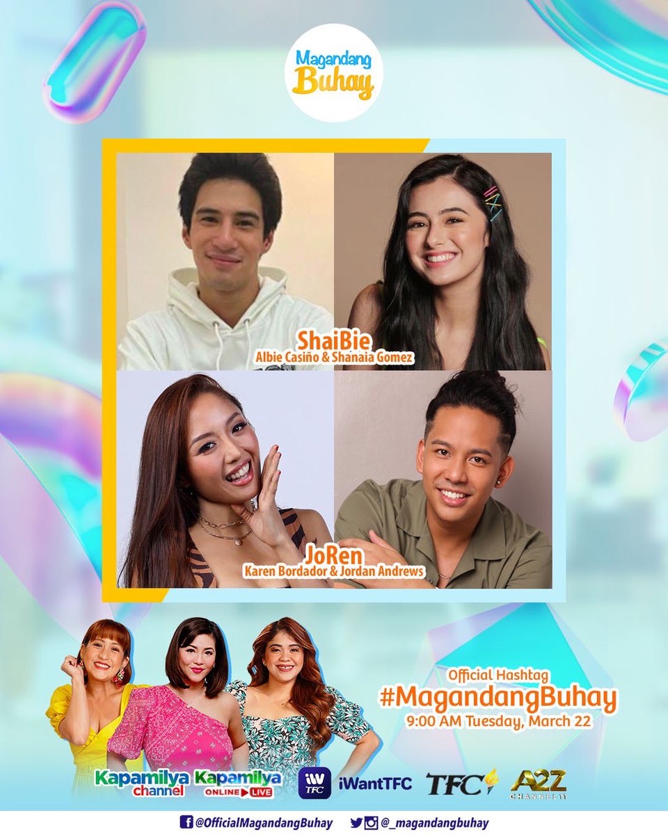 ☀️🥰Join na sa kwentuhang may halong kilig kasama sina Albie Casiño at Shanaia Gomez and Karen Bordador at Jordan Andrews! 

Ngayong Tuesday, 9:00AM sa #MagandangBuhay!