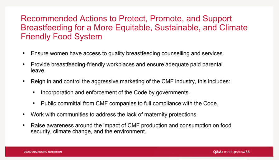 IFECoreGroup's tweet photo. Oot recommends a suite of services including incorporation and enforcement of #whocode, and raising awareness of the impact of CMF production and consumption on #food security #climate change & the environment #iyce #CSW66 https://t.co/GTj2yOEtXO