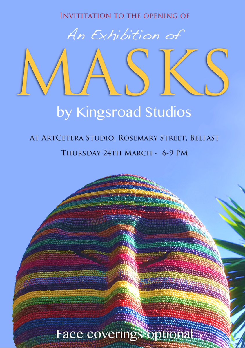 Join us this Thursday at 6pm for the opening event of our first solo show in Artcetera Studio, Rosemary St, Belfast #firstexhibition #wallart #masks #showcase #culture #art #firstsoloshow #kingsroadstudios