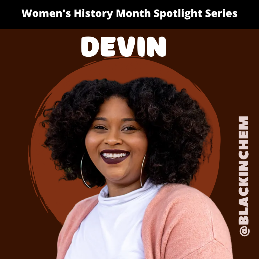 BlackInChem's tweet photo. Today we celebrate @Devin_Eleven, an analytical chemist, senior scientist, co-founder of @MacScientist, co-founder of @BlackInChem and alumna of The Ohio State University. Tell us in the comments why Dr. Swiner is one of your #FemmeFaves. 

#BlackInChem #WomensHistoryMonth https://t.co/i9qgUEeDeY