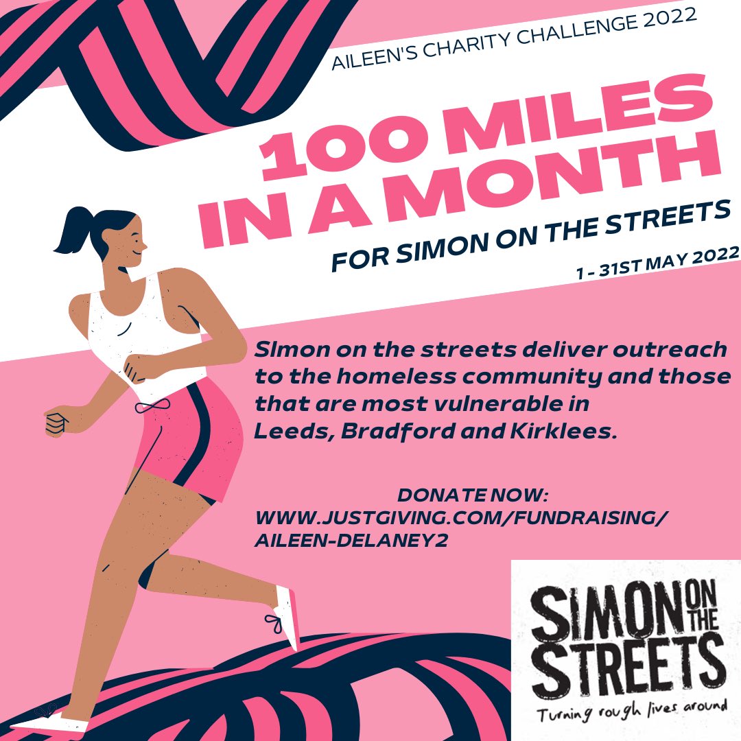 Aileen (@aileendelaney_) on Twitter photo New year, New Challenge. Will I survive running 100 miles in a month? No one knows. Could’ve chosen 100km but that’s no fun. All for <a href="/simonotstreets/">Simon on the Streets</a>, who support the homeless in West Yorkshire. Please donate and share x #fundraising @justgiving #charity JustGiving.com/fundraising/Ai… New year, New Challenge. Will I survive running 100 miles in a month? No one knows. Could’ve chosen 100km but that’s no fun. All for <a href="/simonotstreets/">Simon on the Streets</a>, who support the homeless in West Yorkshire. Please donate and share x #fundraising @justgiving #charity JustGiving.com/fundraising/Ai…