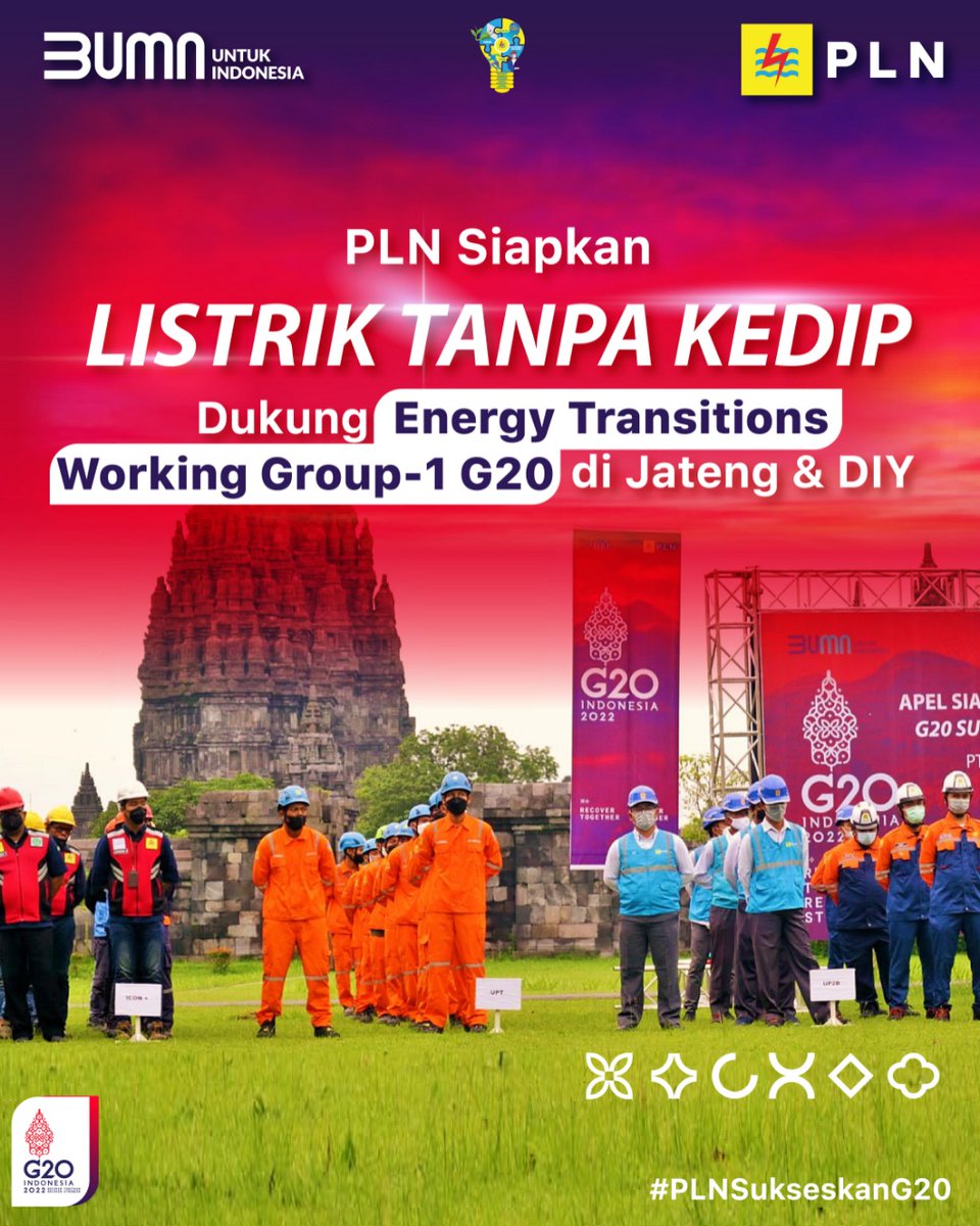 _pln_id's tweet photo. Electrizen, PLN menjamin keandalan pasokan listrik tanpa padam atau zero down time pada gelaran Energy Transition Working Group (ETWG) G20 di wilayah Jawa Tengah dan Daerah Istimewa Yogyakarta (DIY) pada bulan Maret-Juli 2022. 

#PLN #PLNPimpinTransisiEnergi #PLNSukseskanG20 https://t.co/szQc5zlT7N