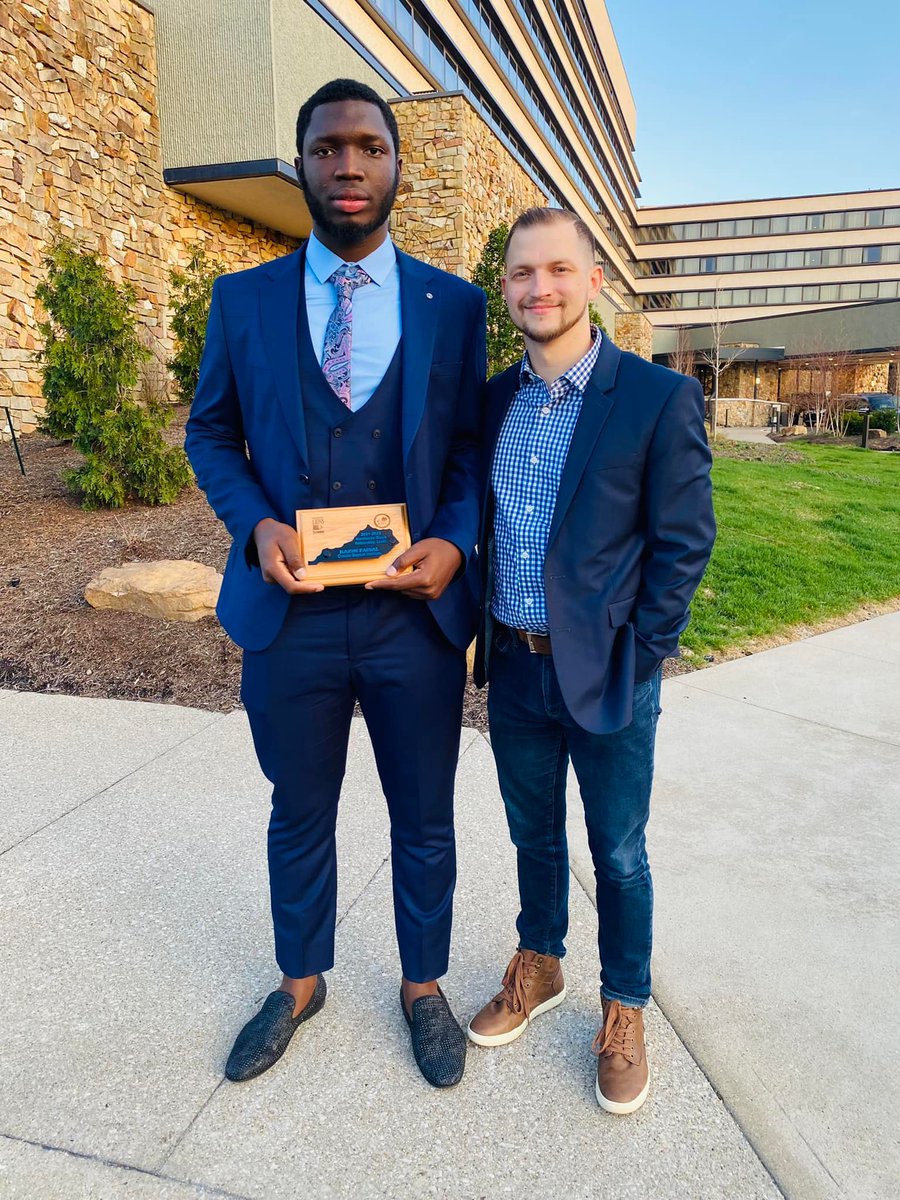 OneidaBaptist's tweet photo. Kazim Faisal accepted his award March 20 at the Mr. Basketball and Miss Basketball ceremony. He led the state of Kentucky in Rebounds Per Game - 13.48 rpg. 
Incredibly proud of him and his achievements! Congratulations, big guy! We love you! (With coach Anthony Hibbard.) https://t.co/8J6ewCxWdf