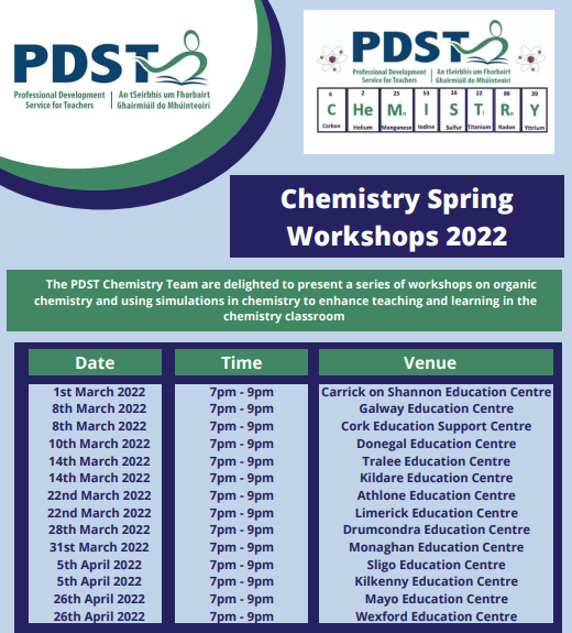 PDST Sciences (@pdstsciences) on Twitter photo PDST Chemistry workshops - March and April 2022 - bit.ly/3Hft67d <a href="/limerickedcentr/">Limerick Education Support Ctr</a> <a href="/DrumcondraESC/">Drumcondra Education Support Centre</a> <a href="/MonaghanEC/">Monaghan EC</a> <a href="/SligoEdCentre/">SligoEducationCentre</a> <a href="/eckilkenny/">Kilkenny Education Support Centre</a> <a href="/EdCentreMayo/">Mayo Education Support Centre</a> <a href="/WexfordEdCentre/">Wexford Education Support Centre</a> PDST Chemistry workshops - March and April 2022 - bit.ly/3Hft67d <a href="/limerickedcentr/">Limerick Education Support Ctr</a> <a href="/DrumcondraESC/">Drumcondra Education Support Centre</a> <a href="/MonaghanEC/">Monaghan EC</a> <a href="/SligoEdCentre/">SligoEducationCentre</a> <a href="/eckilkenny/">Kilkenny Education Support Centre</a> <a href="/EdCentreMayo/">Mayo Education Support Centre</a> <a href="/WexfordEdCentre/">Wexford Education Support Centre</a>